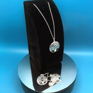 Destinelle Filigree 925 Sterling Silver Tree of Life Necklace Earrings Gift Set